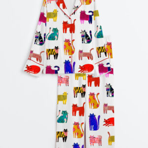 Women's Colorful Cats Long Sleeve Satin Pajama Set