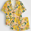 Women's Colorful Champagne Glasses Abstract Short Sleeve Satin Pajama Set