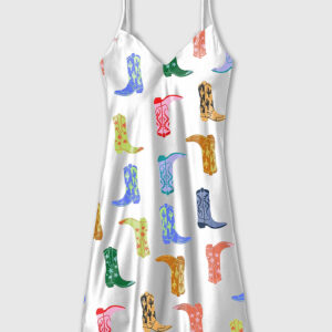 Women's Colorful Cowboy Boot Camisole Satin Pajama Dress