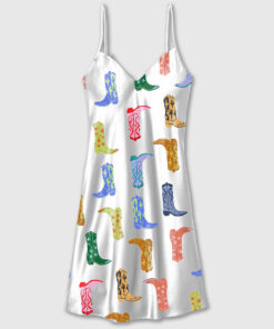 Women's Colorful Cowboy Boot Camisole Satin Pajama Dress