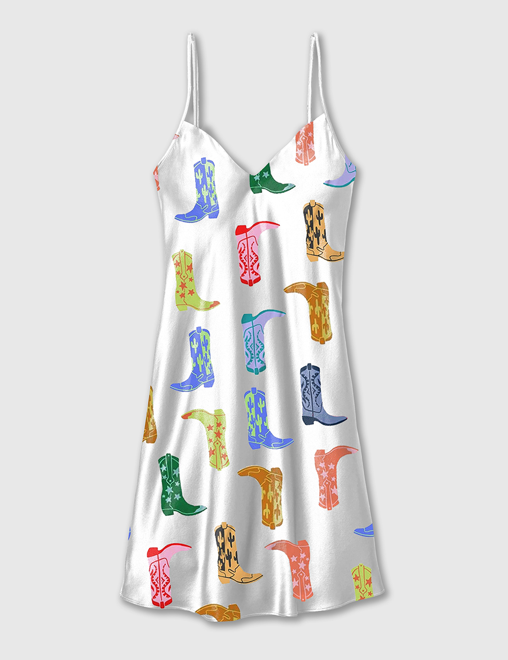 Women's Colorful Cowboy Boot Camisole Satin Pajama Dress