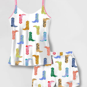 Women's Colorful Cowboy Boot Camisole Satin Pajama Set