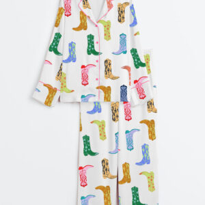Women's Colorful Cowboy Boot Long Sleeve Satin Pajama Set