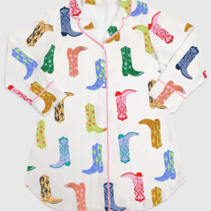 Womenâ€™s Colorful Cowboy Boot Long Sleeve Satin Sleep Shirt