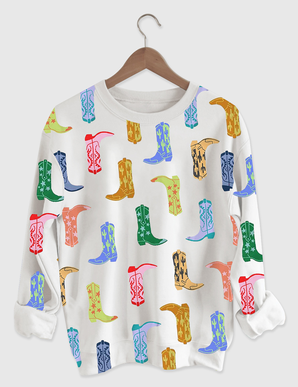 Women's Colorful Cowboy Boot Long Sleeve Shirt