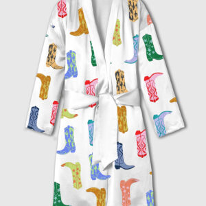 Women's Colorful Cowboy Boot Satin Bathrobe
