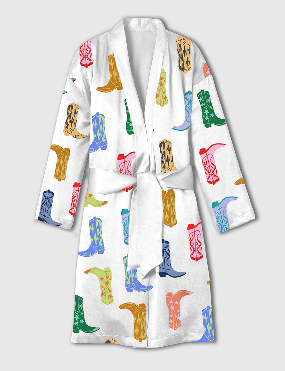 Women's Colorful Cowboy Boot Satin Bathrobe