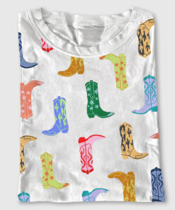 Women's Colorful Cowboy Boot Short Sleeve T-Shirt