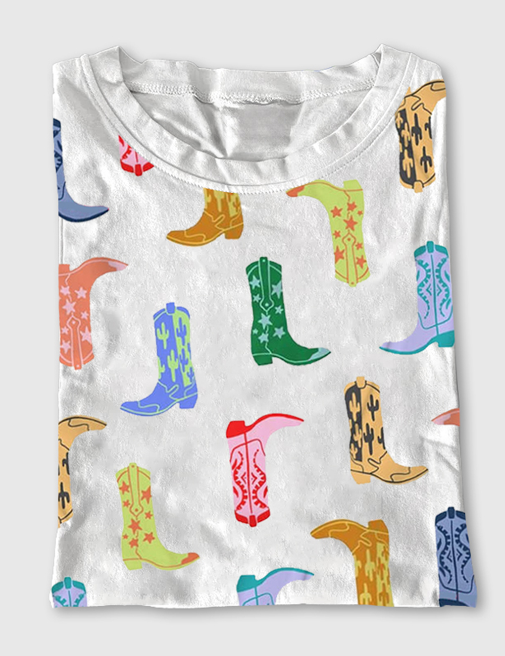 Women's Colorful Cowboy Boot Short Sleeve T-Shirt