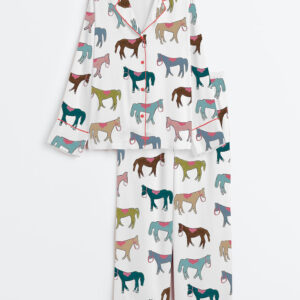 Women's Colorful Horses Long Sleeve Satin Pajama Set