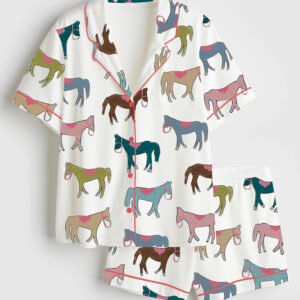 Women's Colorful Horses Short Sleeve Satin Pajama Set