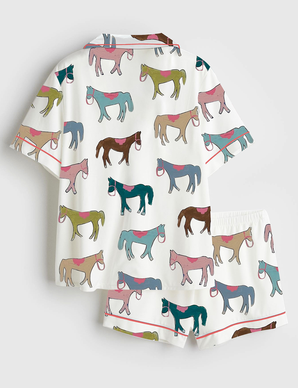 Women's Colorful Horses Short Sleeve Satin Pajama Set - Image 2