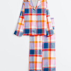 Women's Colorful Plaid Long Sleeve Satin Pajamas Set