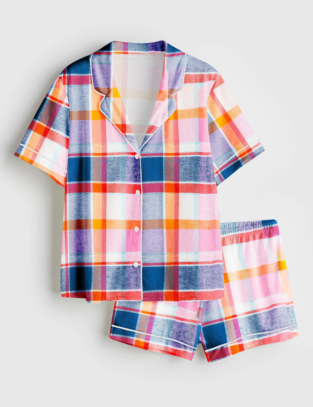 Women's Colorful Plaid Short Sleeve Satin Pajama Set