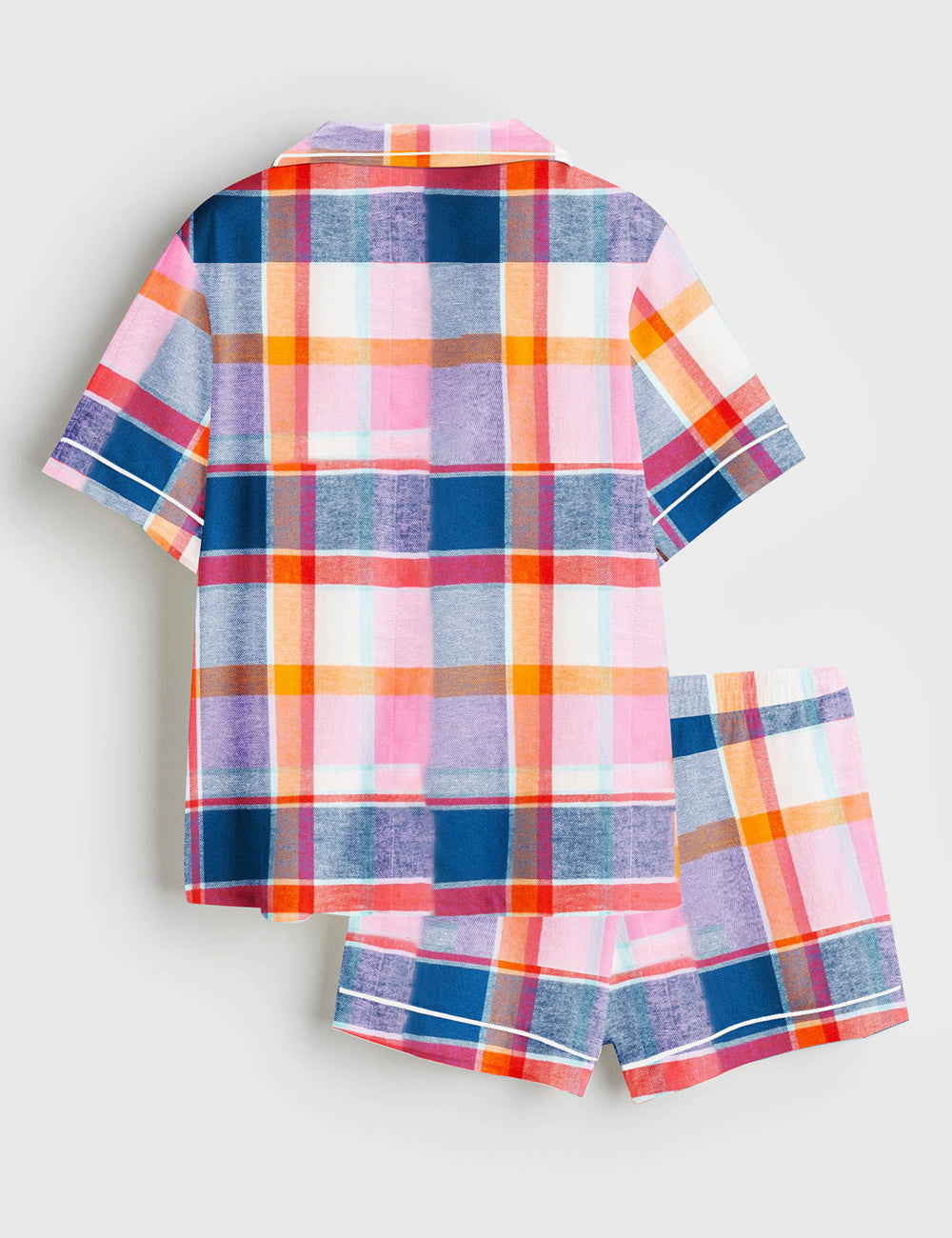 Women's Colorful Plaid Short Sleeve Satin Pajama Set - Image 2