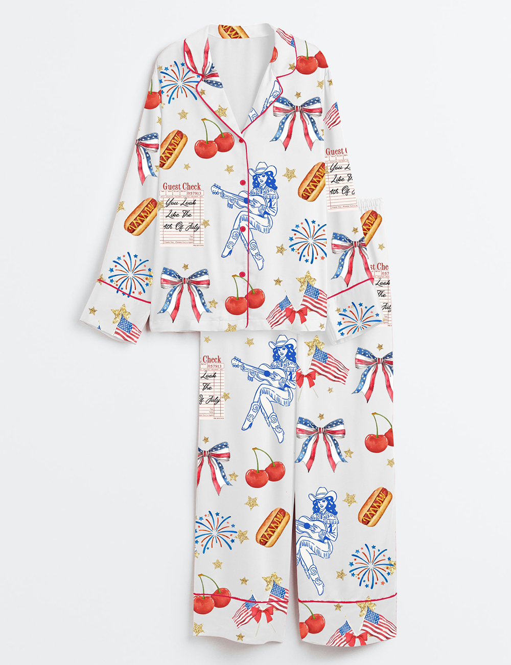 Womenâ€™s Coquette 4th Of July American Cowgirl Coquette Cowgirl PatrioticÂ Western Long Sleeve Satin Pajama Set