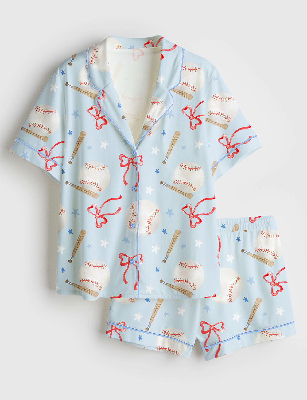 Womenâ€™s Coquette Baseball Short Sleeve Satin Pajama Set