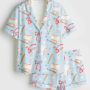 Women's Coquette Baseball Short Sleeve Satin Pajama Set