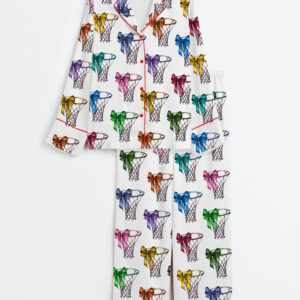 Women's Coquette Basketball Game Day Long Sleeve Satin Pajamas Set