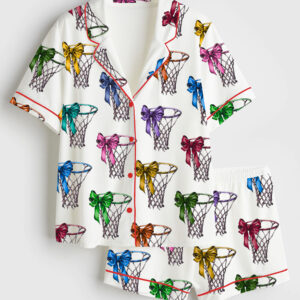 Womenâ€™s Coquette Basketball Game Day Short Sleeve Satin Pajama Set