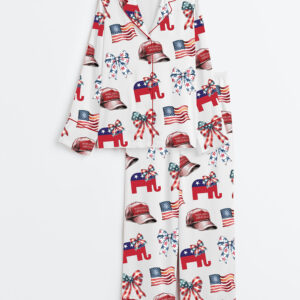 Women's Coquette Bow America 45 47 Satin Pajama Set