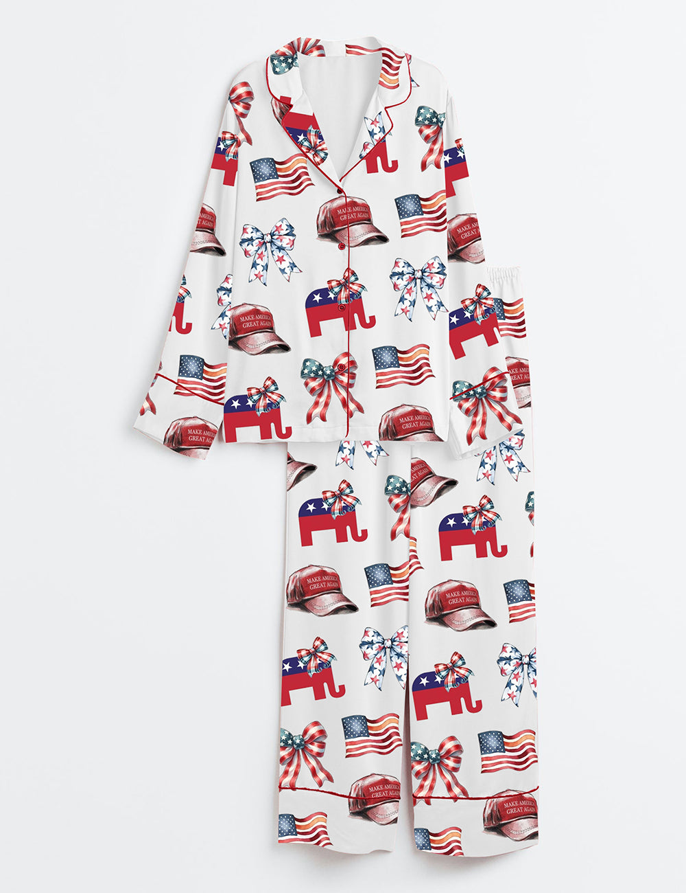 Women's Coquette Bow America 45 47 Satin Pajamas Set