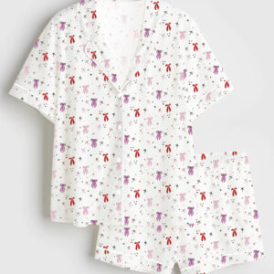 Women's Coquette Bow Short Sleeve Satin Pajamas Set