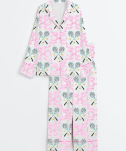 Women's Coquette Bow Tennis Love Long Sleeve Satin Pajama Set