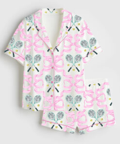 Women's Coquette Bow Tennis Love Short Sleeve Satin Pajama Set