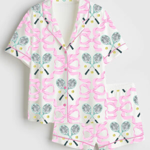 Womenâ€™s Coquette Bow Tennis Love Short Sleeve Satin Pajama Set
