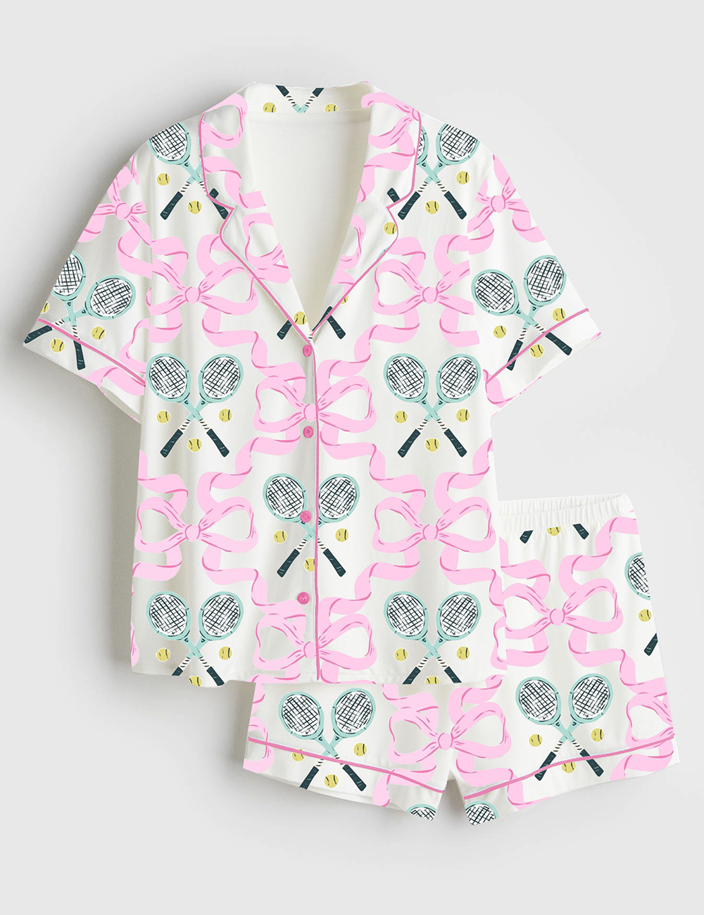 Womenâ€™s Coquette Bow Tennis Love Short Sleeve Satin Pajama Set