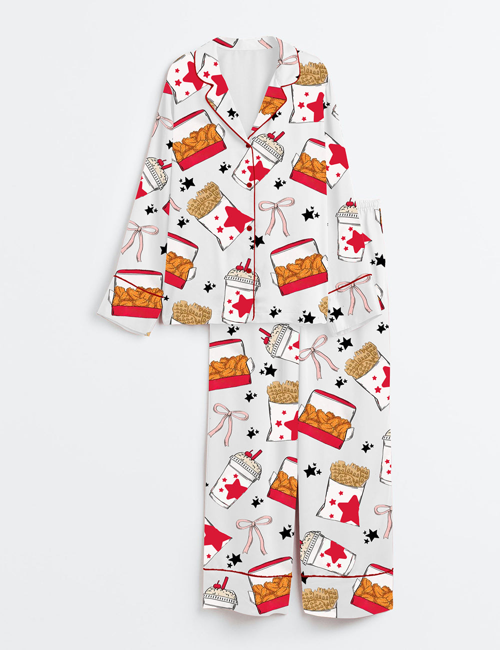 Women's Coquette Chicken Nuggets Long Sleeve Satin Pajama Set