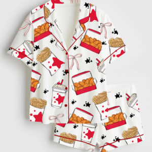 Women's Coquette Chicken Nuggets Short Sleeve Satin Pajama Set