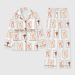 Women's Coquette Christian Mama Fall Jesus Made Her A Mama Long Sleeve Pocket Cotton Pajama Set