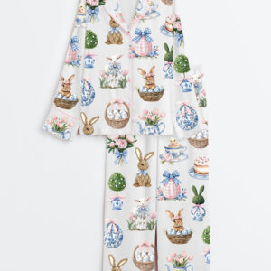 Women's Coquette Easter Bunny Long Sleeve Satin Pajama Set