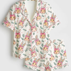 Women's Coquette EasterÂ Bunny Short Sleeve Satin Pajama Set