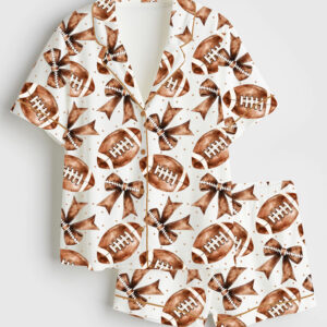 Women's Coquette Football Short Sleeve Satin Pajama Set