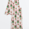 Women's Coquette Frame Red Bow Candy Cane Gingerbread Xmas Santa Long Sleeve Satin Pajamas Set