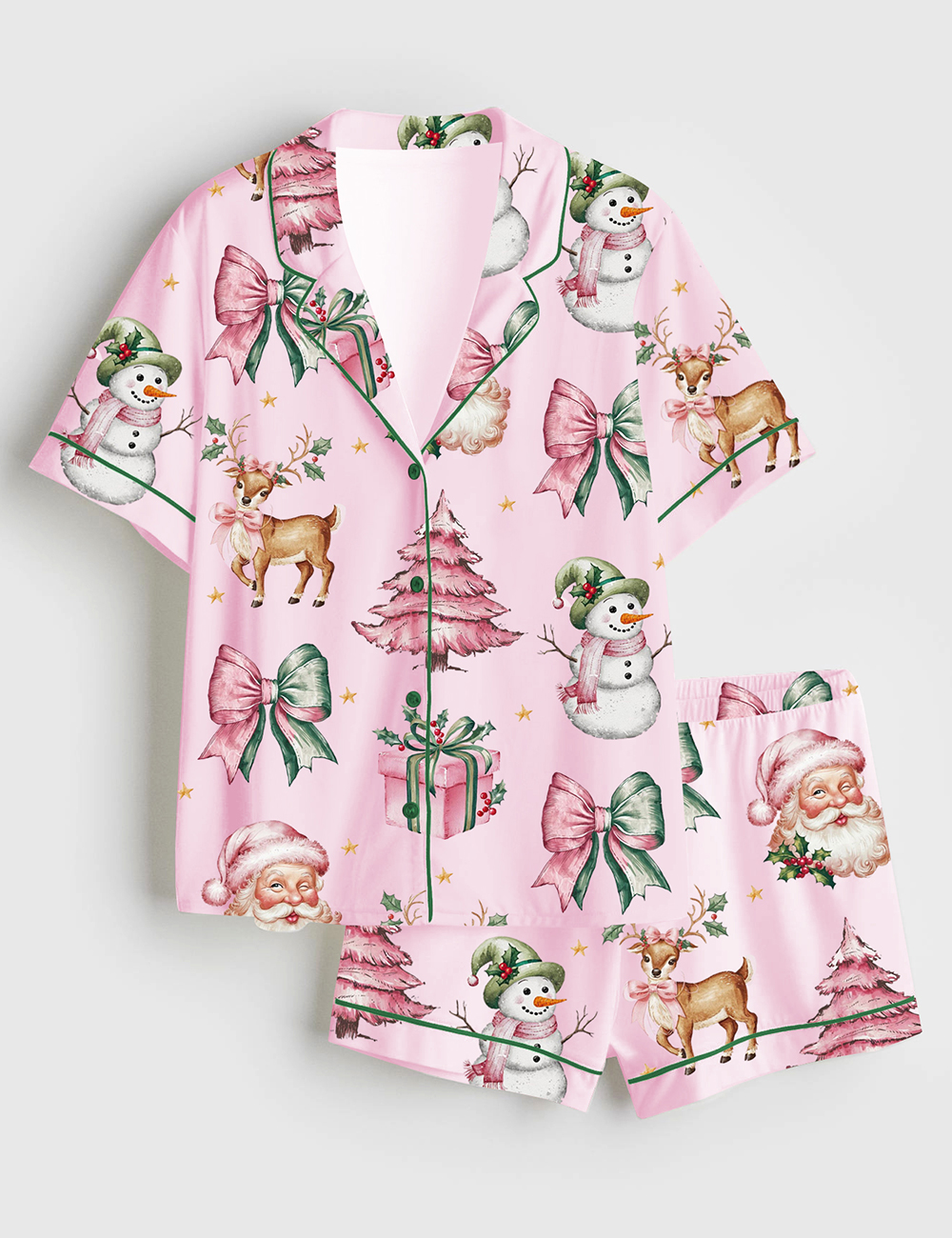 Womenâ€™s Coquette Pink Christmas Wicked Santa Short Sleeve Satin Pajama Set