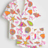 Womenâ€™s Coquette Seashell Beach Coastal Retro Summer Vibes Print Short Sleeve Satin Pajama Set