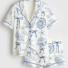 Women's Coquette Seashell Beach Coastal Summer Vibes Print Short Sleeve Satin Pajamas Set