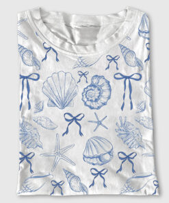 Women's Coquette Seashell Beach Coastal Summer Vibes Print Short Sleeve T-Shirt