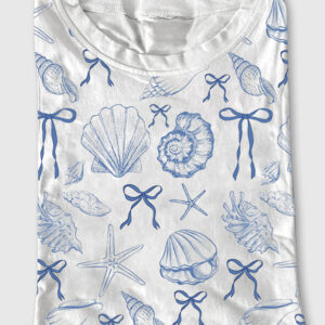 Womenâ€™s Coquette Seashell Beach Coastal Summer Vibes Print Short Sleeve T-Shirt