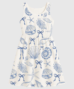 Women's Coquette Seashell Beach Coastal Summer Vibes Sleeveless Dress