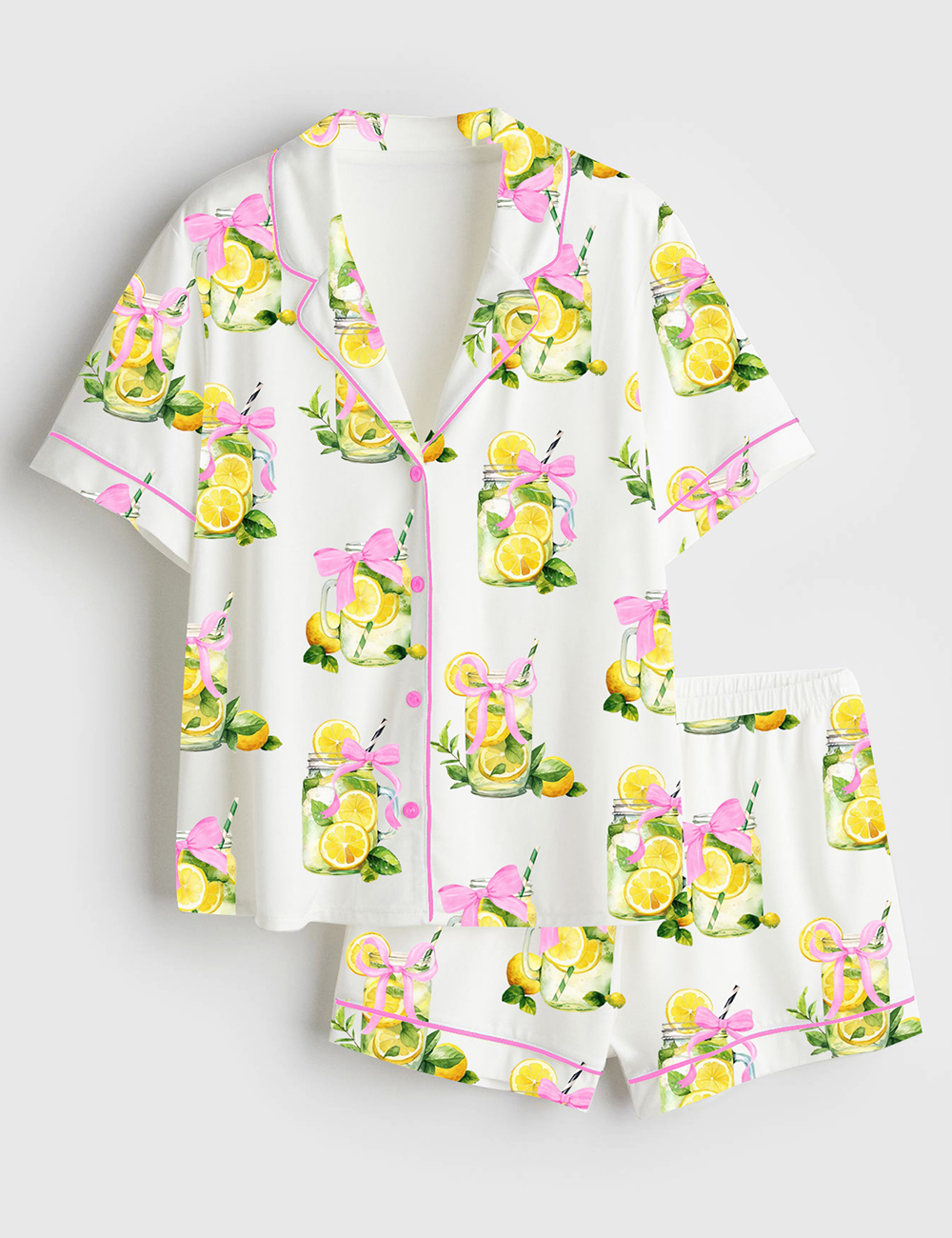 Womenâ€™s Coquette When Life Gives You Lemons Retro Fancy Lemon Print Short Sleeve Satin Pajama Set