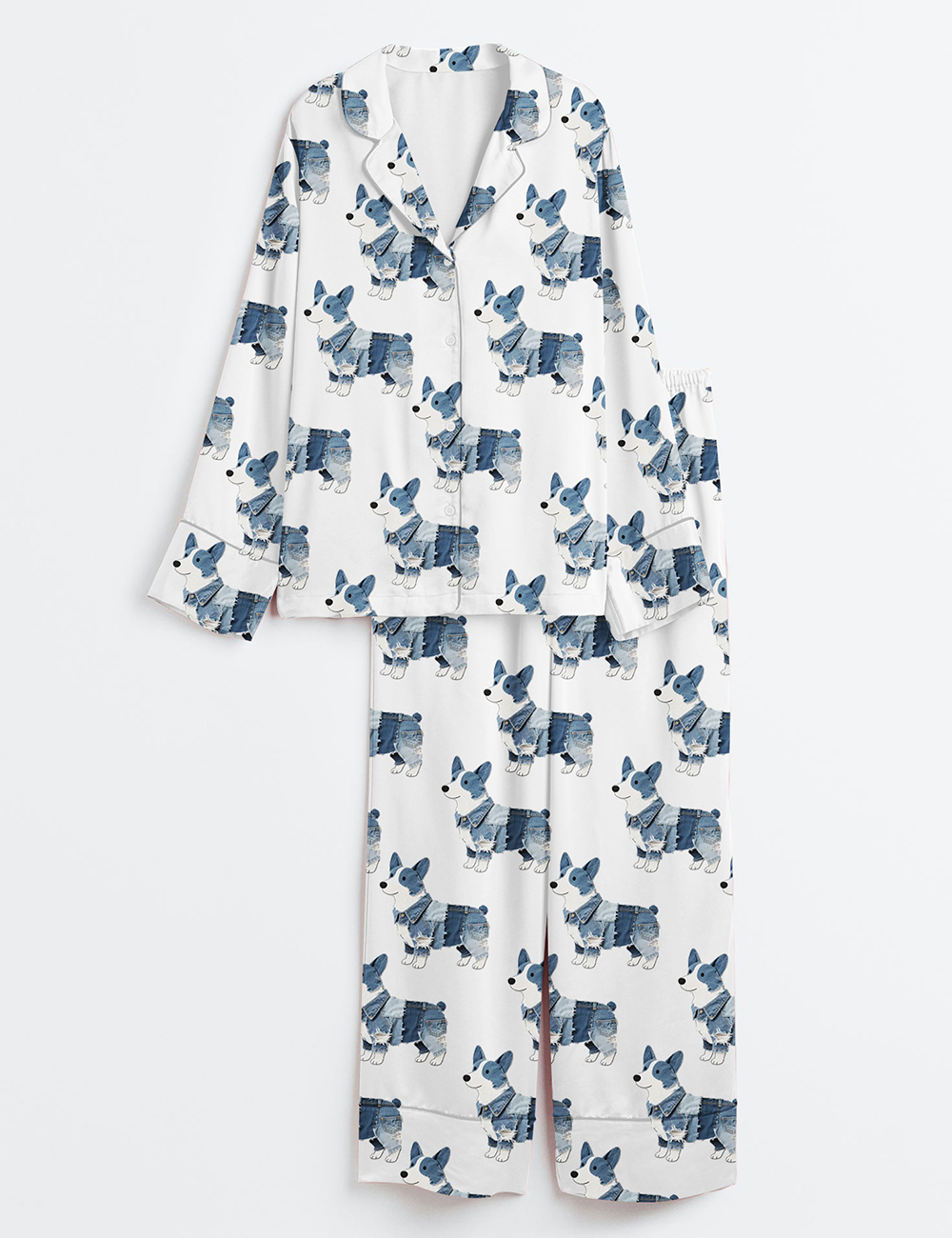 Women’s Corgi Dog Lover Long Sleeve Satin Pajama Set