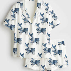 Women's Corgi Dog Lover Short Sleeve Satin Pajama Set
