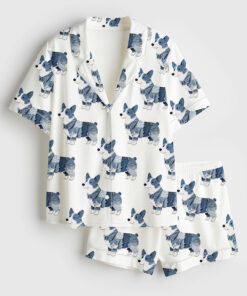 Women's Corgi Dog Lover Short Sleeve Satin Pajama Set