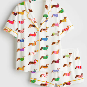 Women's Corgi Love Short Sleeve Satin Pajama Set