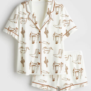 Women's Country And Western Short Sleeve Satin Pajamas Set